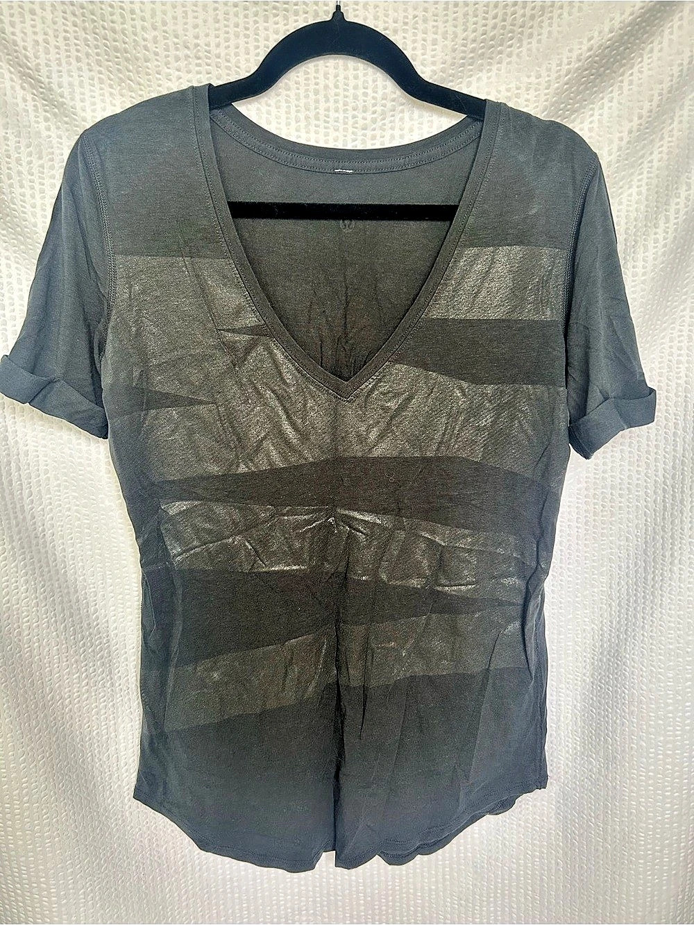 Lululemon Love Tee V-Neck Stripe Short Sleeve Black Best For Size Size/Medium